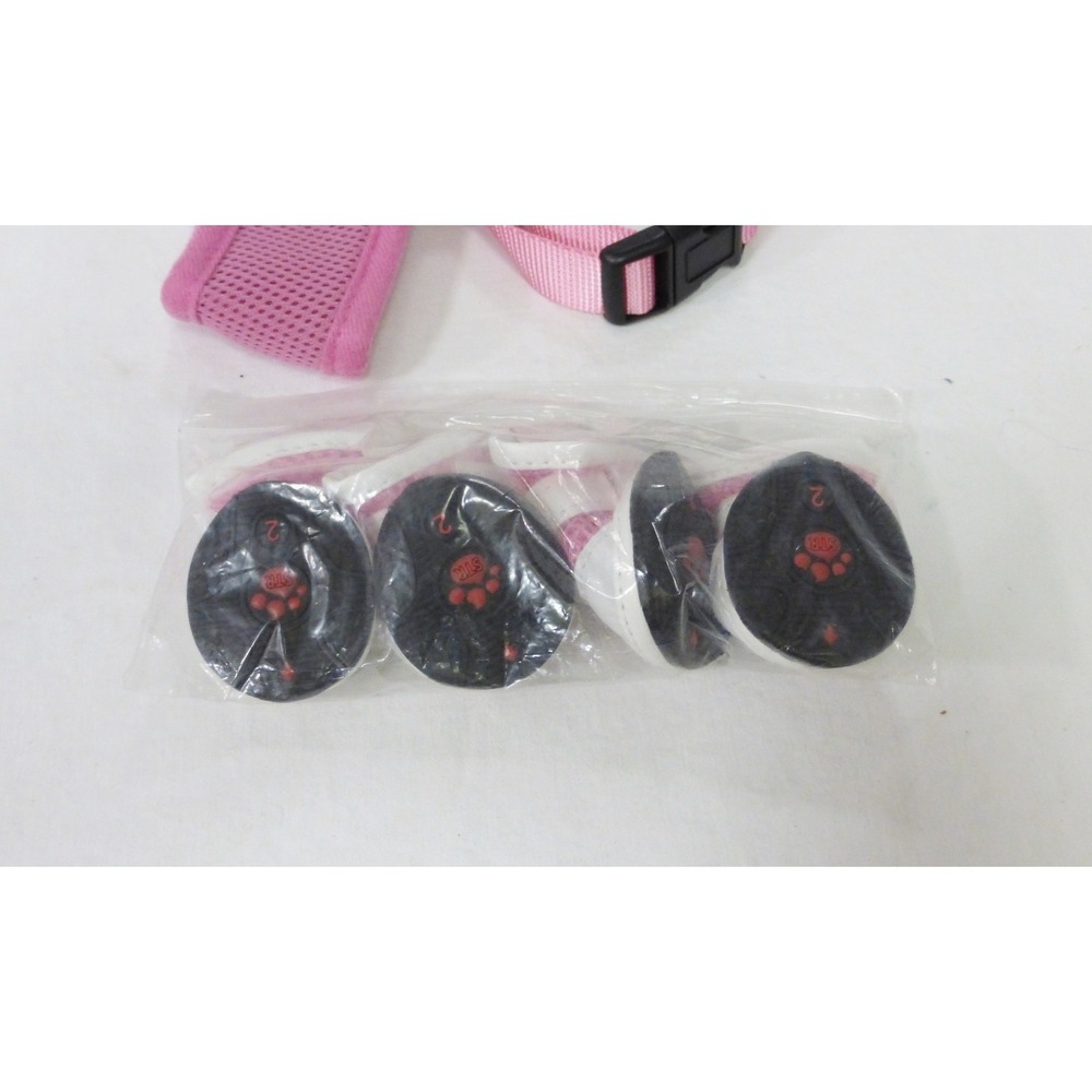 Small dog harness soft mesh M set of 4 pink and white size 2 shoe - Picture 3 of 5